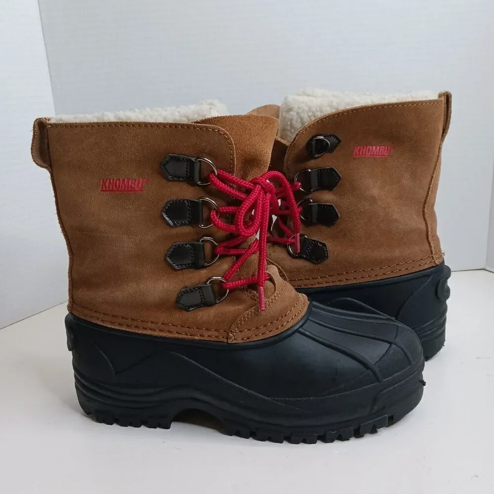 Khombu Unisex Big Kid size 4 Leather Waterproof Boots Cognac/Brown